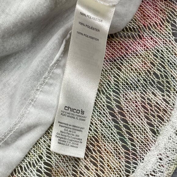 Chico's Top Womens 3 Multicolor Cheetah Floral Summer Surprise Mesh Overlay - Picture 14 of 16